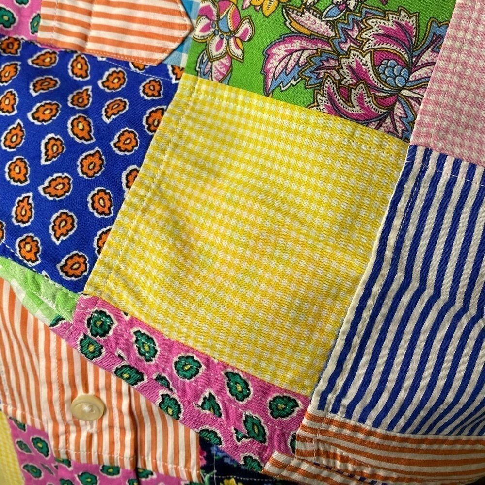 Ralph Lauren Classic Fit Multi Patchwork Cotton Poplin Button Up Shirt - Picture 12 of 16